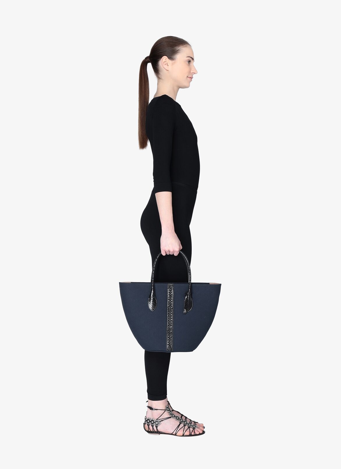 LATIFA SMALL CANVAS+ELAPHE TRESSE NIGHT/BLACK ALAÏA NIGHT/BLACK  LATIFA SMALL CANVAS+ELAPHE TRESSE NIGHT/BLACK